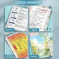 Four-hole document binder folder with metal rings and inner pages, multi-color cover