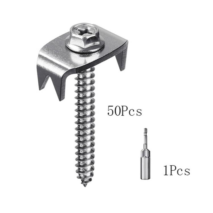 Metal fence staple with hex washer top and long threaded screw shank, rustproof
