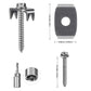 Metal fence staple fastener with hex head and long threaded screw; size details