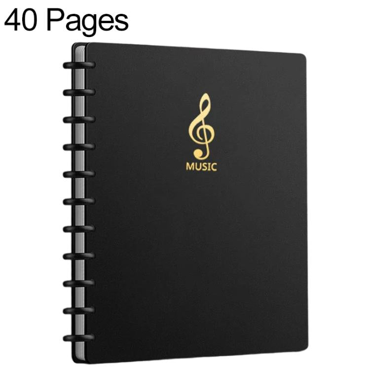 Black A4 music sheet binder folder with gold treble clef logo; 40 pages