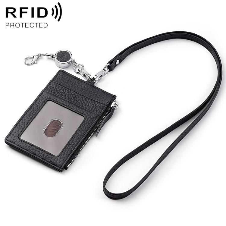 KB175 Easy-pull Buckle Lanyard RFID Document Genuine Leather Card Bag