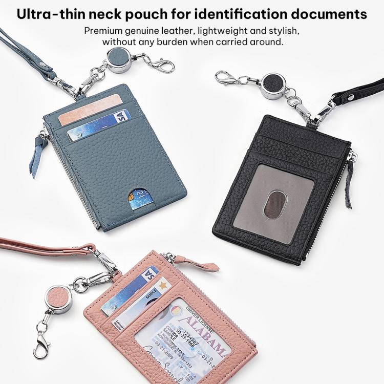 KB175 Easy-pull Buckle Lanyard RFID Document Genuine Leather Card Bag