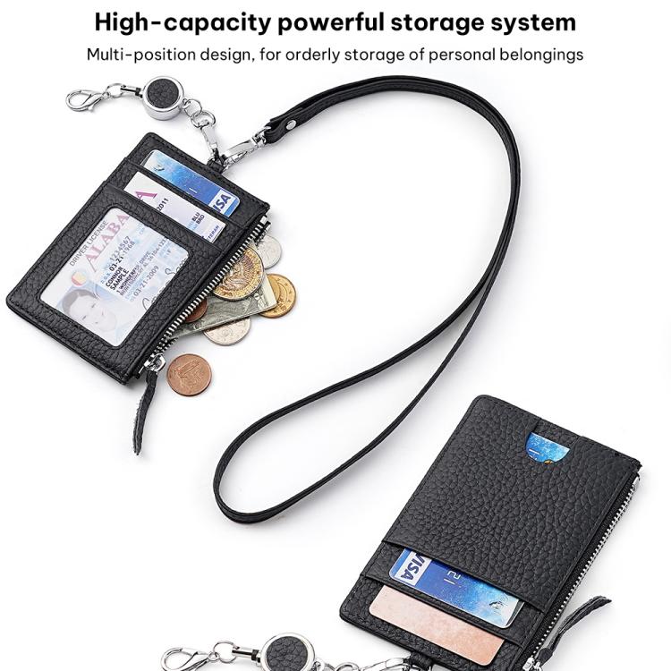 KB175 Easy-pull Buckle Lanyard RFID Document Genuine Leather Card Bag