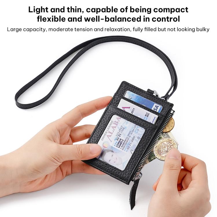 KB175 Easy-pull Buckle Lanyard RFID Document Genuine Leather Card Bag