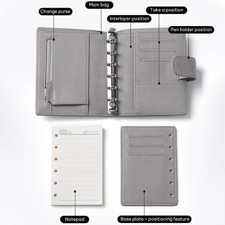 Litchi Pattern A7 Loose Leaf Notebook Passport Holder