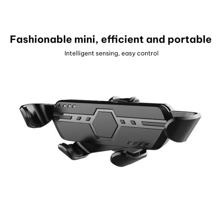 Gravity snap-on phone holder main body, compact clamp arms with three pads, dark gray