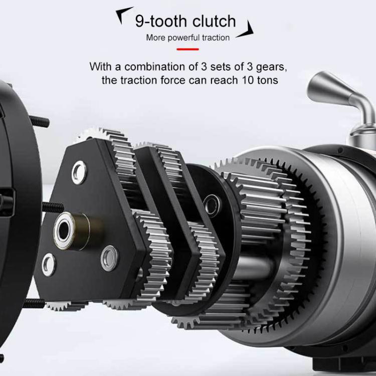 Electric winch drum with 9-tooth clutch gear set and steel cable guide