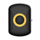 Black 4G GPS location tracker key fob with yellow circular button detail
