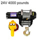 24V 4000 lb car electric winch with yellow wired remote and alloy hook
