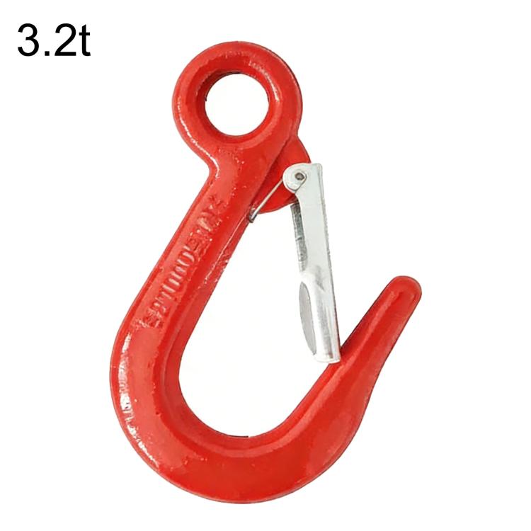 Red alloy lifting hook with safety latch pin, 3.2 ton capacity
