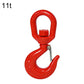Red alloy lifting hook with safety latch pin, 11 ton capacity