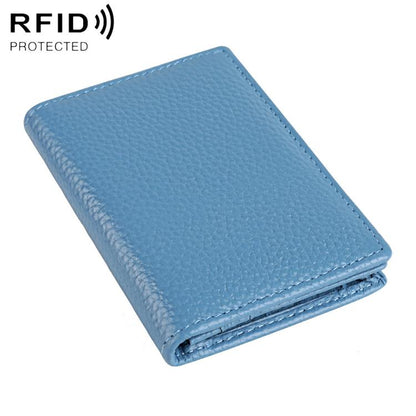 RFID genuine leather business card holder, light blue
