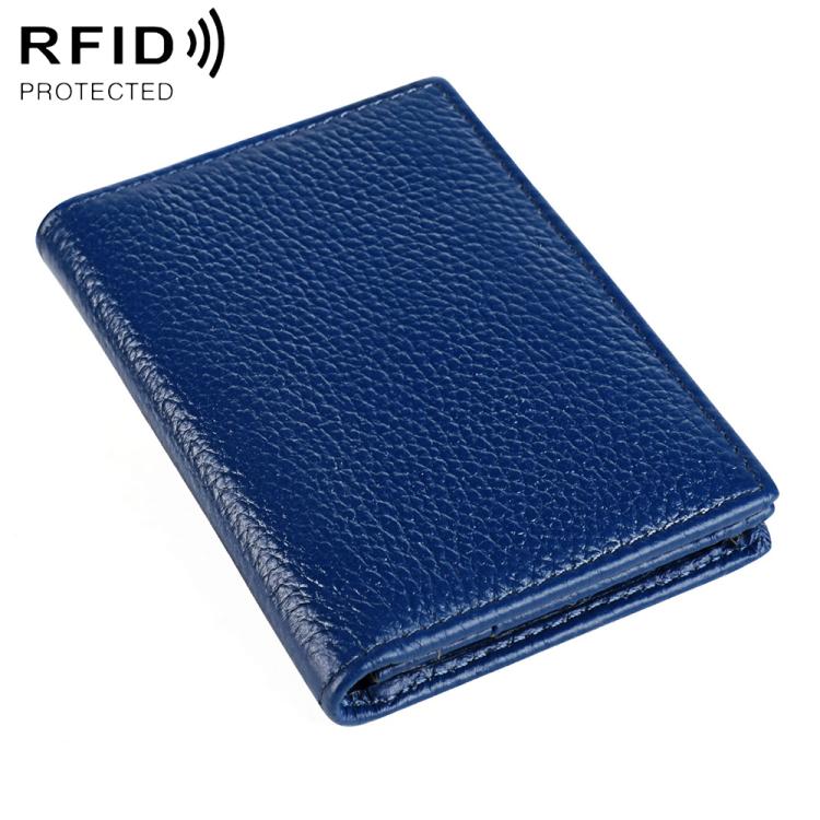 RFID genuine leather business card holder, royal blue
