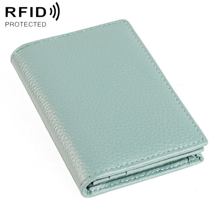 RFID genuine leather business card holder, mint green