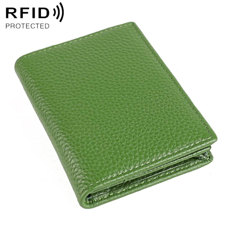 RFID genuine leather business card holder, grass green