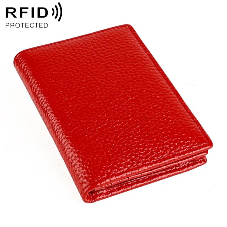 RFID genuine leather business card holder, red