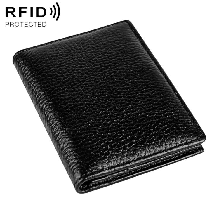 RFID genuine leather business card holder, black