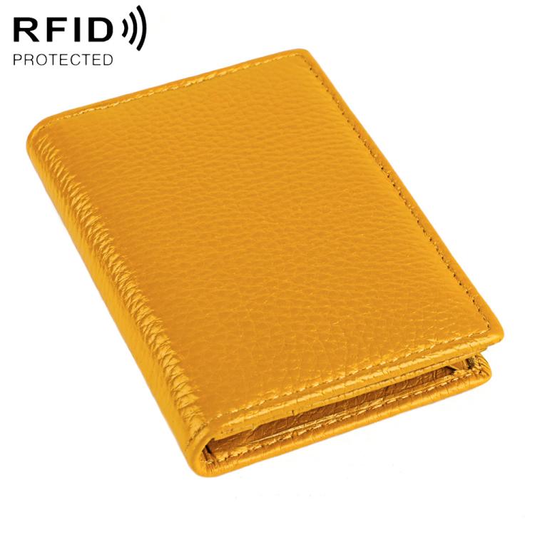 RFID genuine leather business card holder, yellow