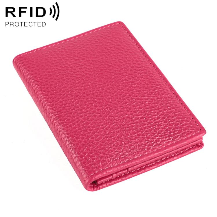 RFID genuine leather business card holder, rose red