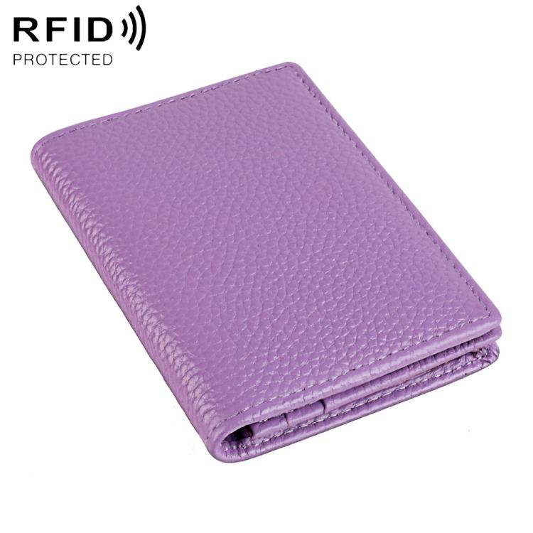 RFID genuine leather business card holder, light purple