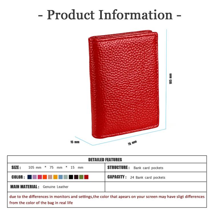 Red genuine leather business card holder wallet, slim folded profile