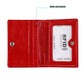 Red genuine leather card holder wallet with interior pockets and RFID card window