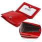 Red genuine leather RFID card holder wallet with snap button and card pocket