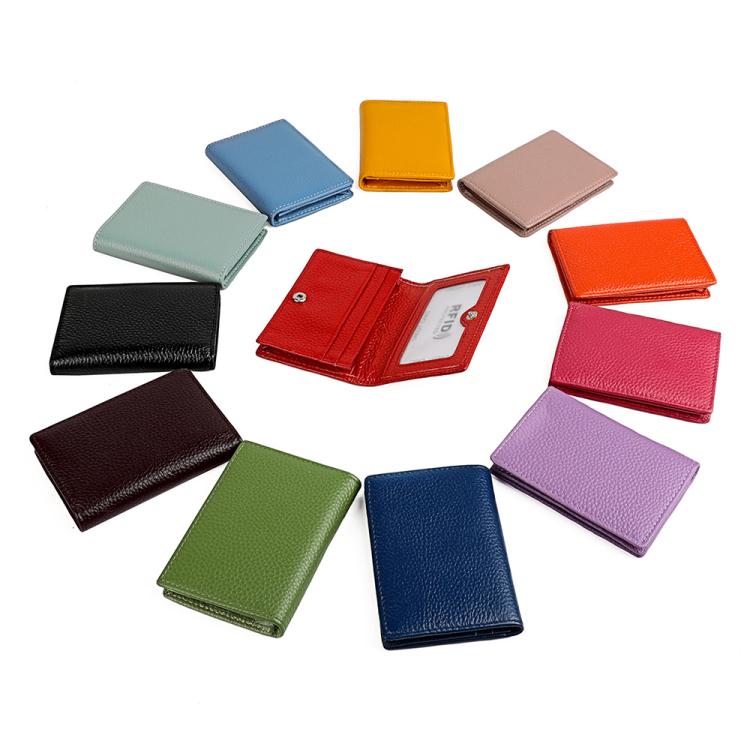 Assorted color genuine leather business card holders with RFID protection, slim wallets