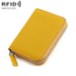 Lemon yellow genuine leather RFID coin purse with zip and keyring loop
