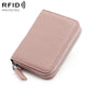 Light pink genuine leather RFID coin purse with zip and keyring loop