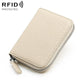 Beige genuine leather RFID coin purse with zip and keyring loop