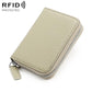 Beige genuine leather RFID zip coin purse with metal zipper and wrist strap