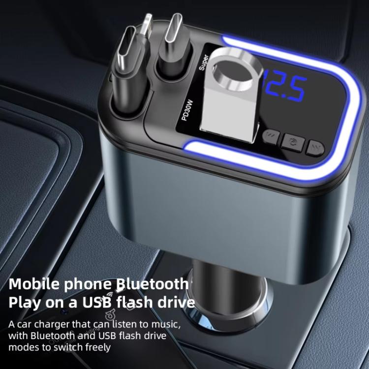F9 Car MP3 Bluetooth Player Fast Charger with Retractable Cable, F9 with Retractable Cable