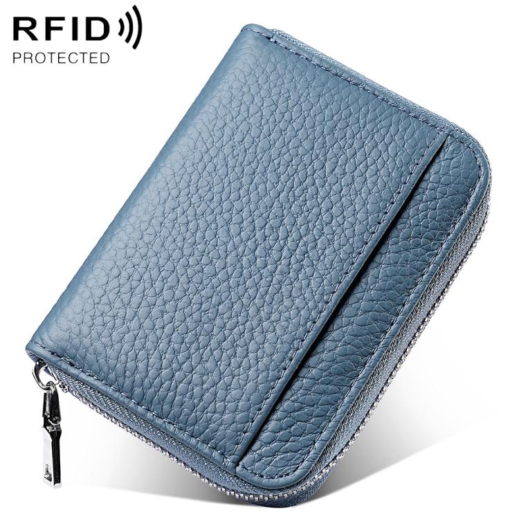 Mini RFID Anti-theft Genuine Leather Zipper Card Bag