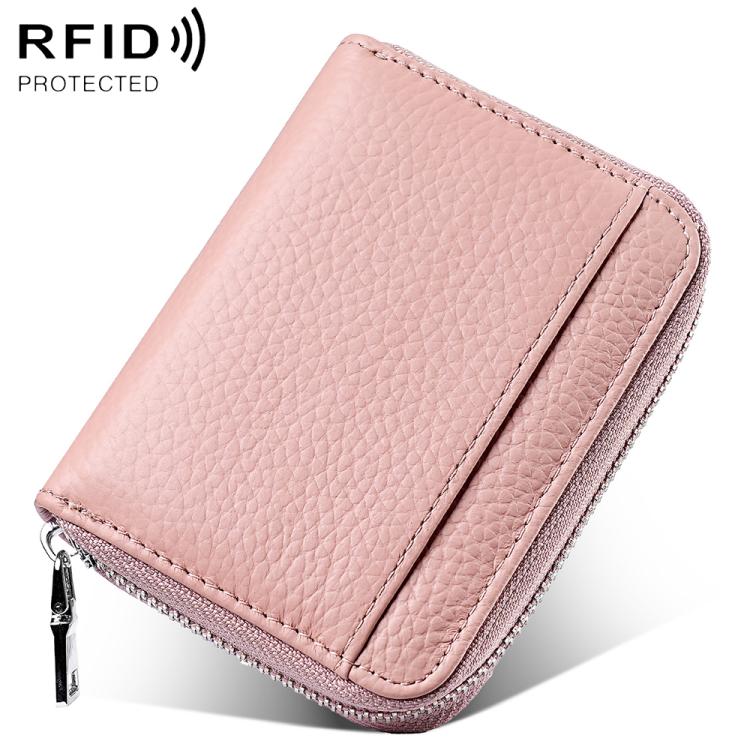 Mini RFID Anti-theft Genuine Leather Zipper Card Bag