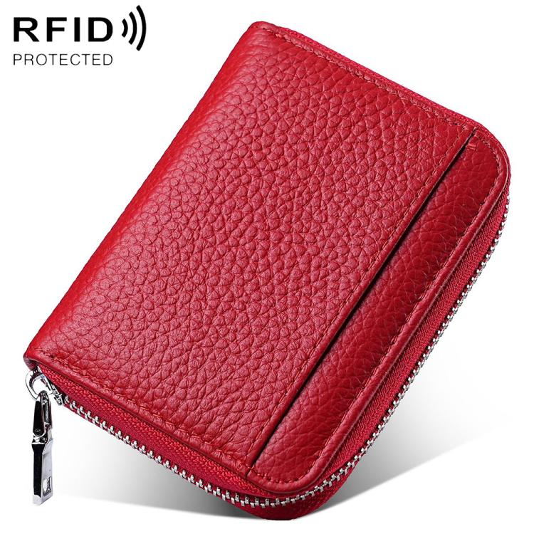 Mini RFID Anti-theft Genuine Leather Zipper Card Bag