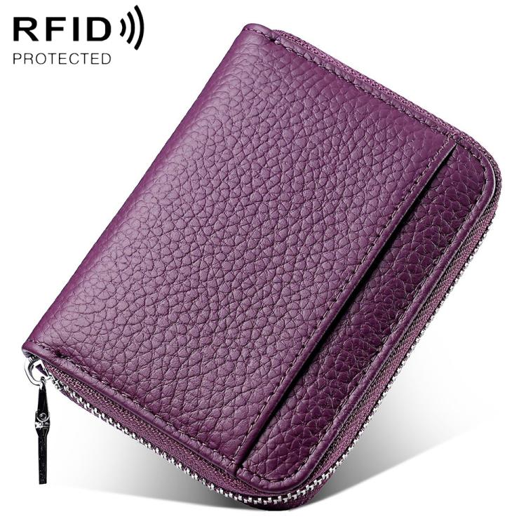 Mini RFID Anti-theft Genuine Leather Zipper Card Bag
