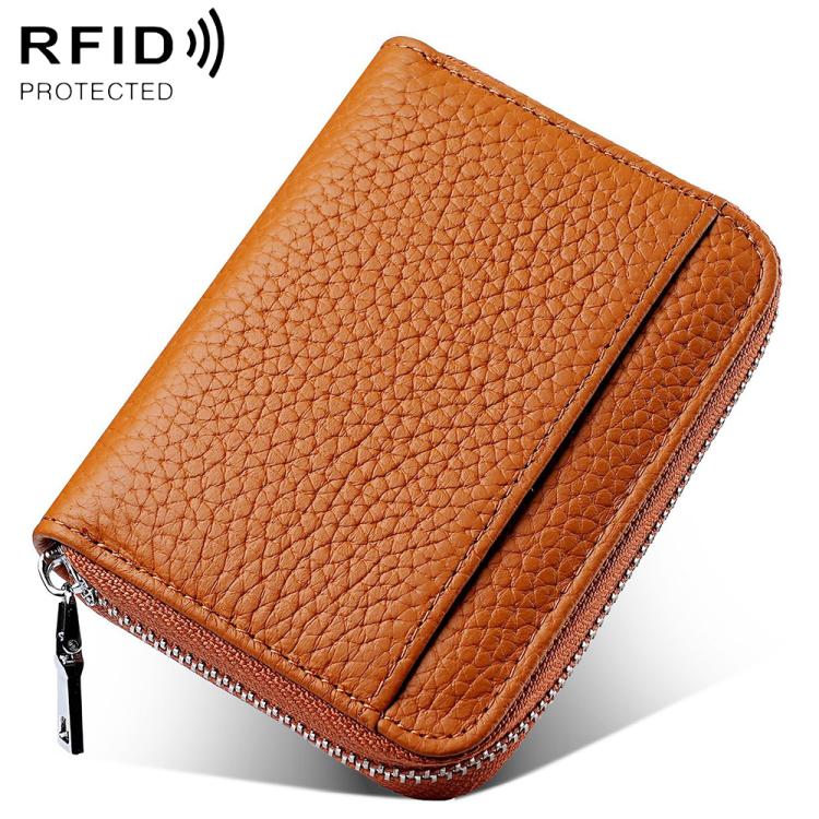 Mini RFID Anti-theft Genuine Leather Zipper Card Bag