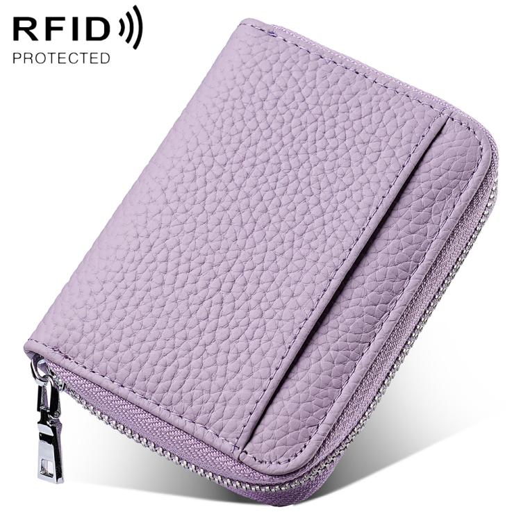 Mini RFID Anti-theft Genuine Leather Zipper Card Bag