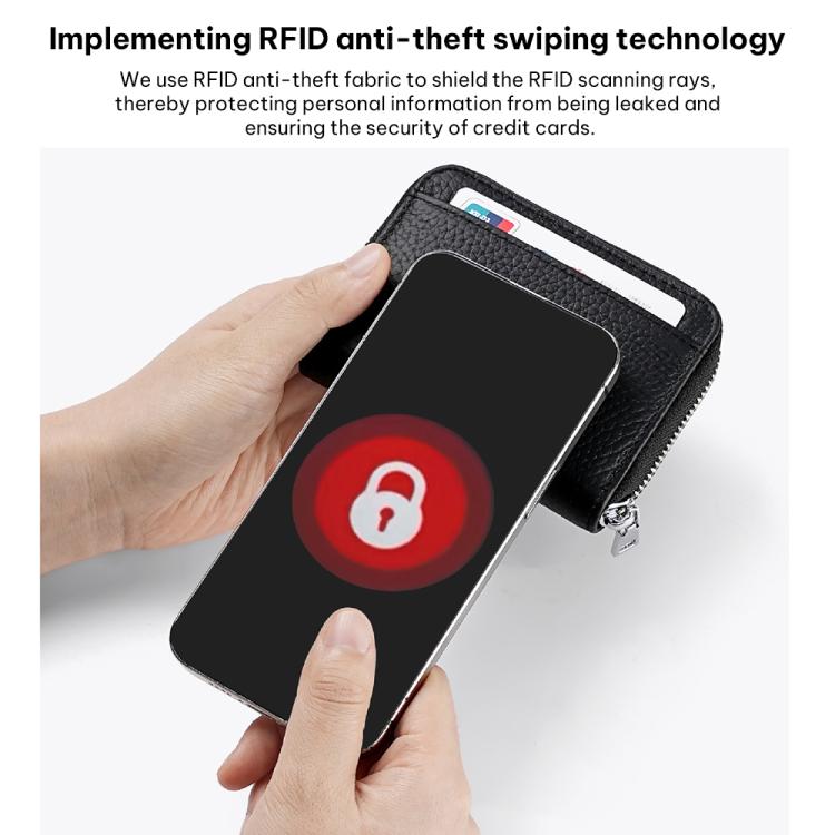 Mini RFID Anti-theft Genuine Leather Zipper Card Bag