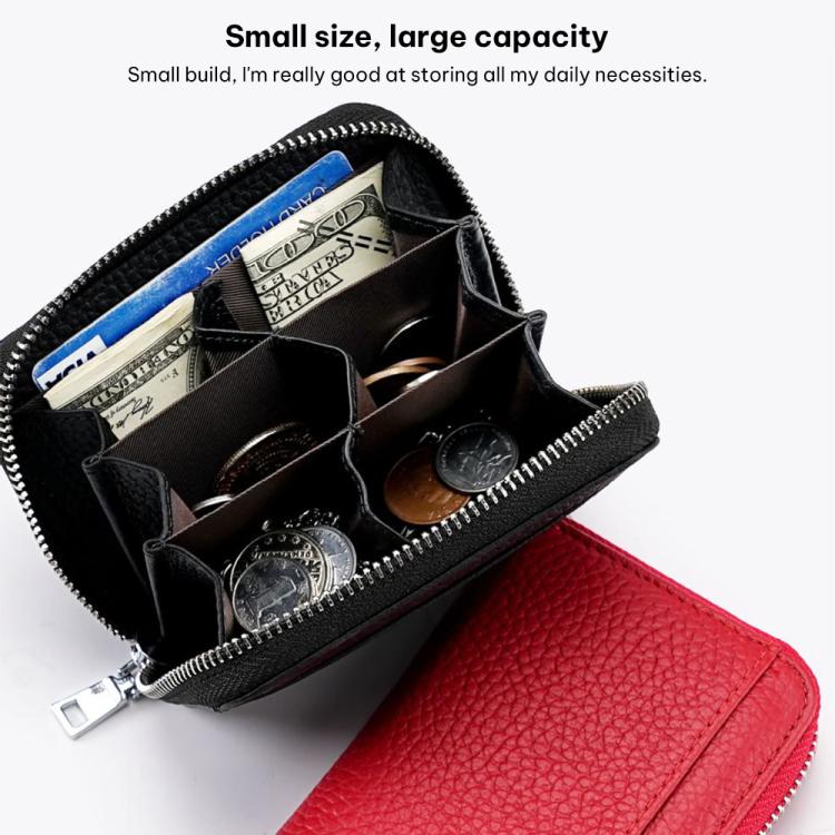Mini RFID Anti-theft Genuine Leather Zipper Card Bag