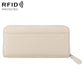 Light beige leather accordion zipper coin purse with wrist strap