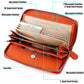 Orange leather accordion zipper coin purse interior with card pockets
