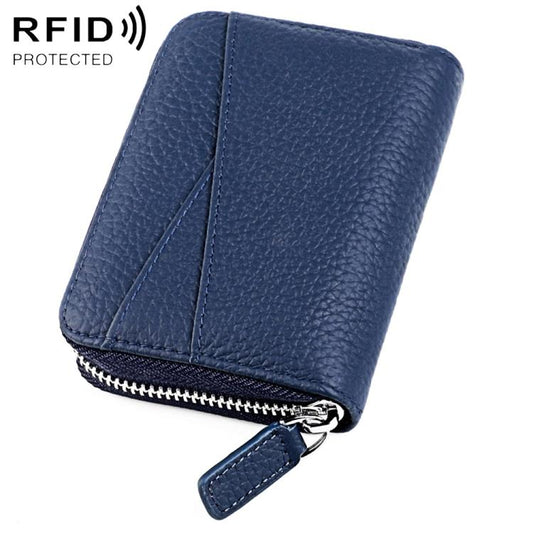 KB23 RFID Accordion Multi-card Slot Genuine Leather Zipper Card Bag