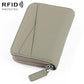 Beige genuine leather zip card holder with accordion-style card slots