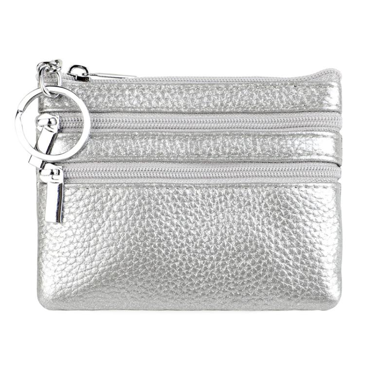 Genuine Leather Double Zipper Key Coin Purse