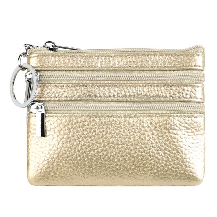 Genuine Leather Double Zipper Key Coin Purse