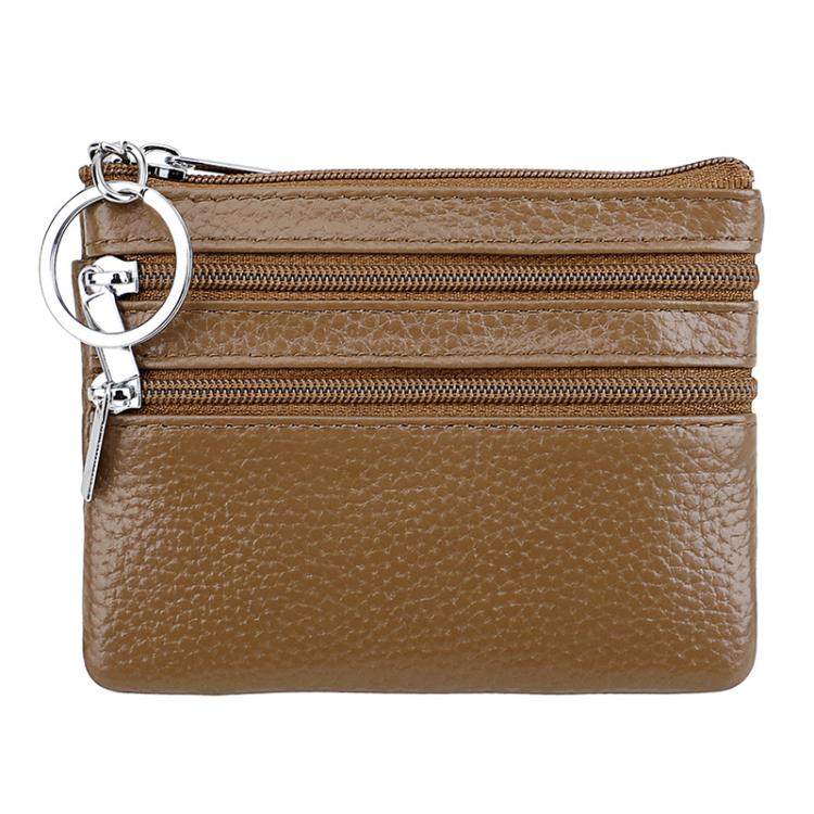 Genuine Leather Double Zipper Key Coin Purse