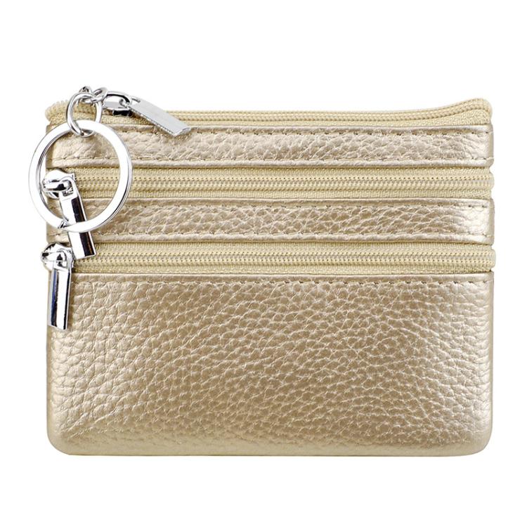 Genuine Leather Double Zipper Key Coin Purse