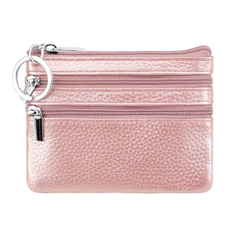 Genuine Leather Double Zipper Key Coin Purse